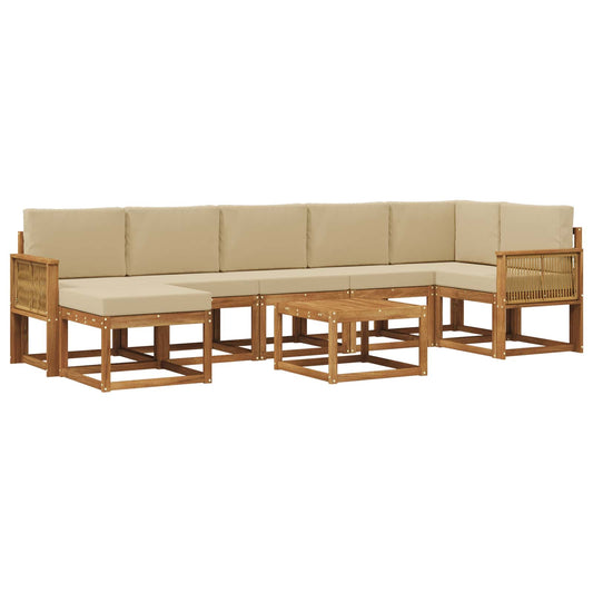vidaXL Σειρά Καναπέ Εξωτερικού 8 pcs Φυσικό και Μπεζ Πολυεστέρας