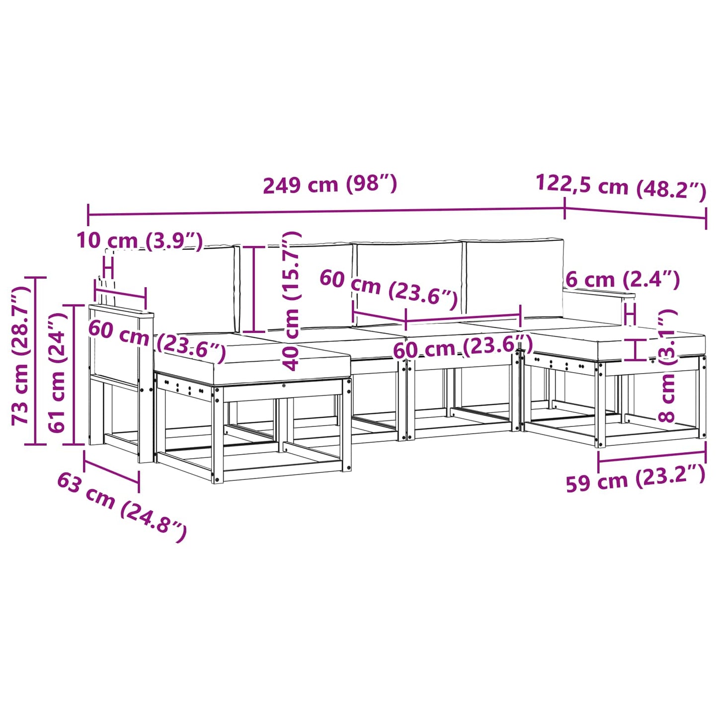 vidaXL Σειρά Καναπέ Εξωτερικού 6 pcs Φυσικό και Μπεζ Πολυεστέρας