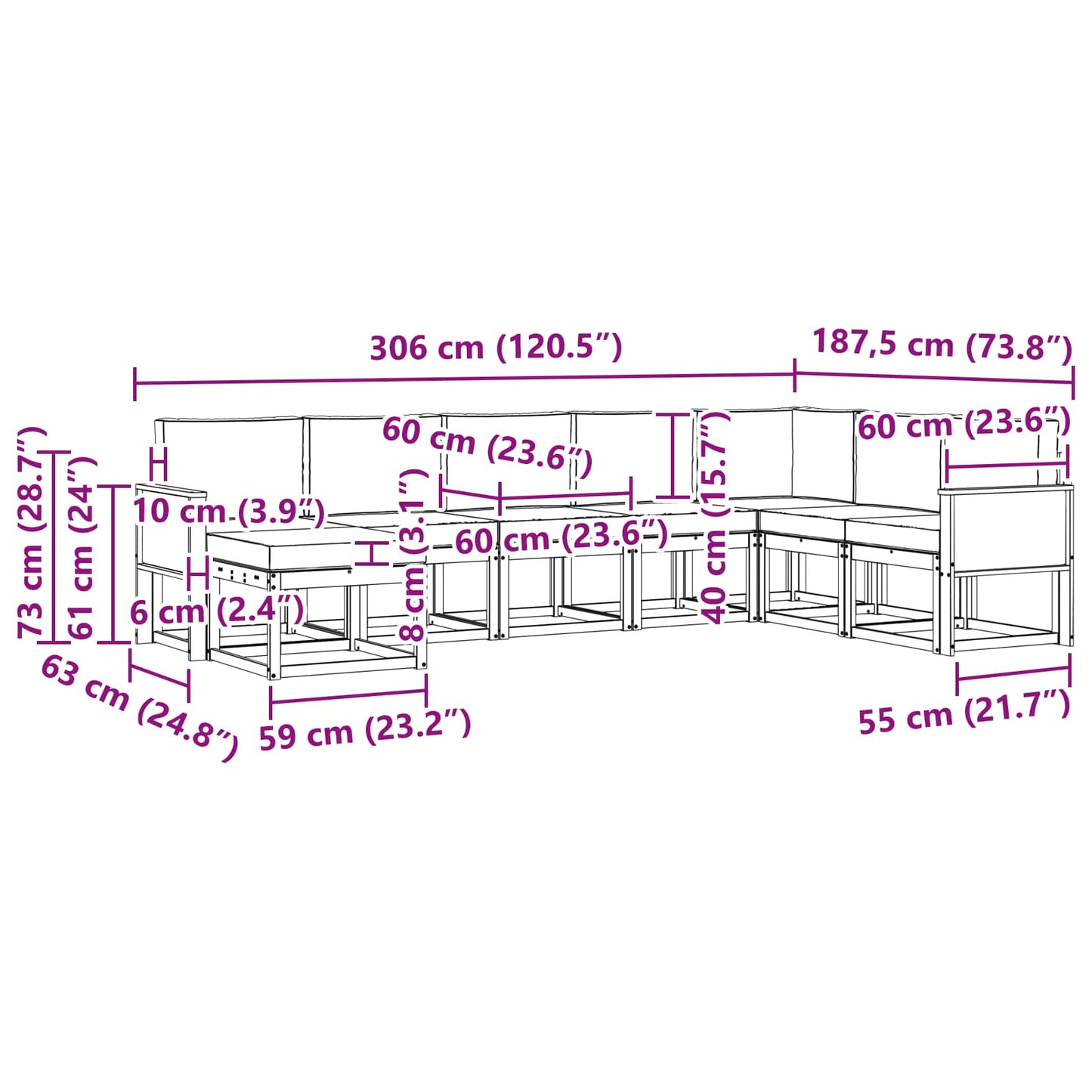 vidaXL Σειρά Καναπέ Εξωτερικού 8 pcs Φυσικό και Ανοιχτό Γκρι