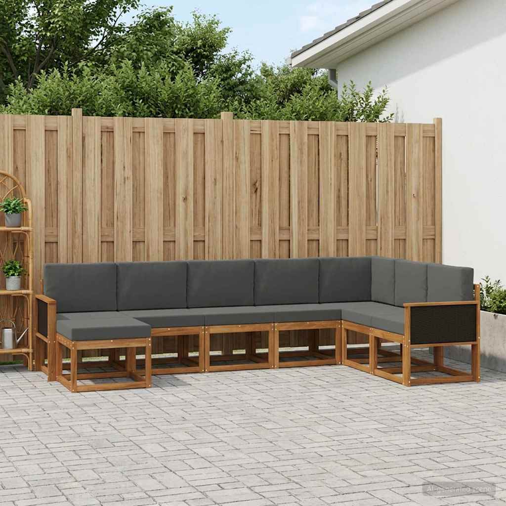 vidaXL Σειρά Καναπέ Εξωτερικού με μαξιλάρι 8 pcs Φυσικό και Ανθρακί