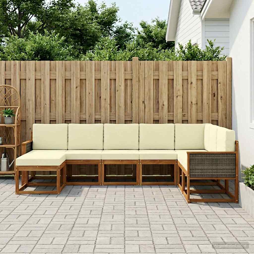 vidaXL Σειρά Καναπέ Εξωτερικού με μαξιλάρι 8 pcs Φυσικό και Κρέμα