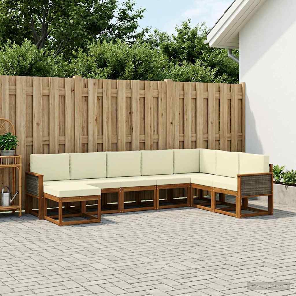 vidaXL Σειρά Καναπέ Εξωτερικού με μαξιλάρι 8 pcs Φυσικό και Κρέμα