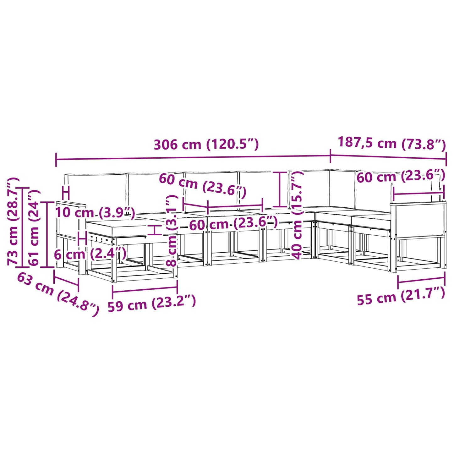 vidaXL Σειρά Καναπέ Εξωτερικού με μαξιλάρι 8 pcs Φυσικό και Κρέμα