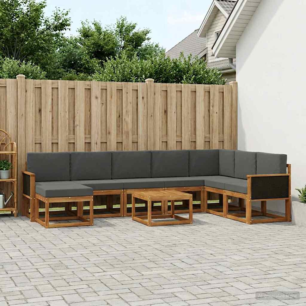 vidaXL Σειρά Καναπέ Εξωτερικού με μαξιλάρι 9 pcs Φυσικό και Ανθρακί