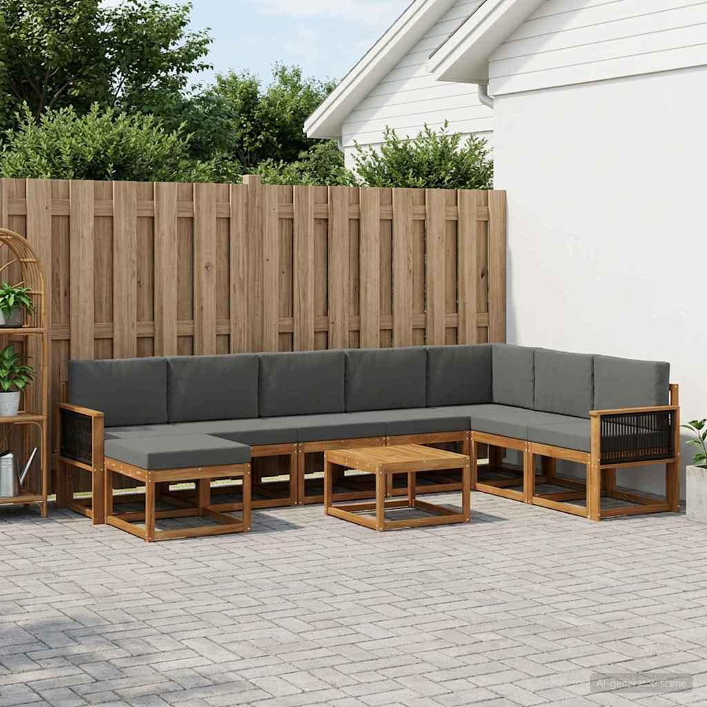 vidaXL Σειρά Καναπέ Εξωτερικού με μαξιλάρι 9 pcs Φυσικό και Ανθρακί