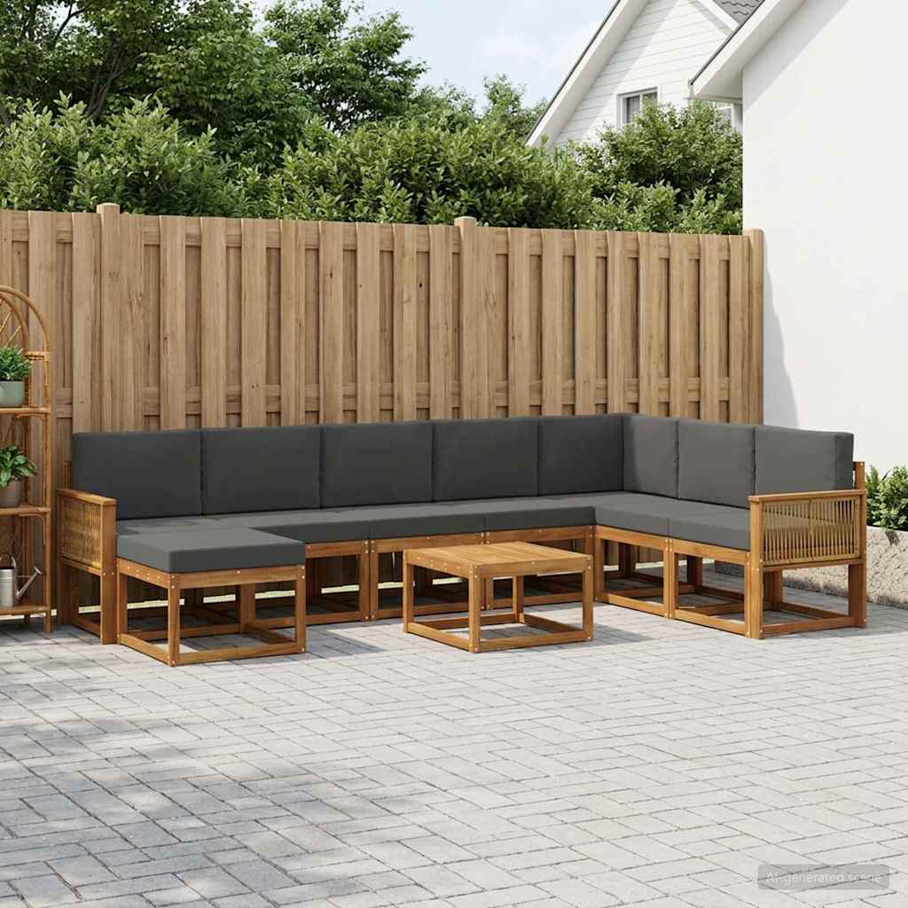 vidaXL Σειρά Καναπέ Εξωτερικού με μαξιλάρι 9 pcs Φυσικό και Ανθρακί