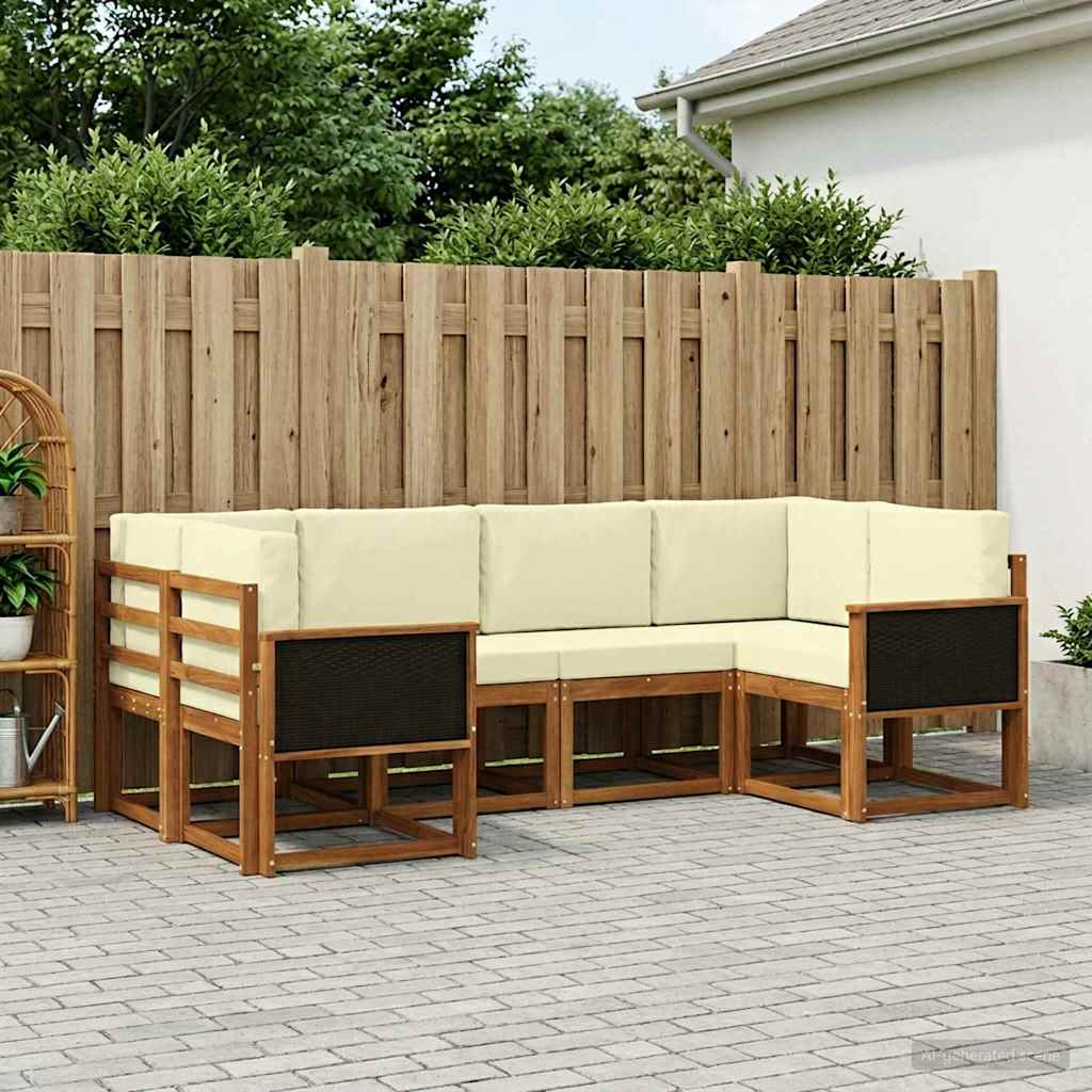 vidaXL Σειρά Καναπέ Εξωτερικού με μαξιλάρι 6 pcs Φυσικό και Κρέμα