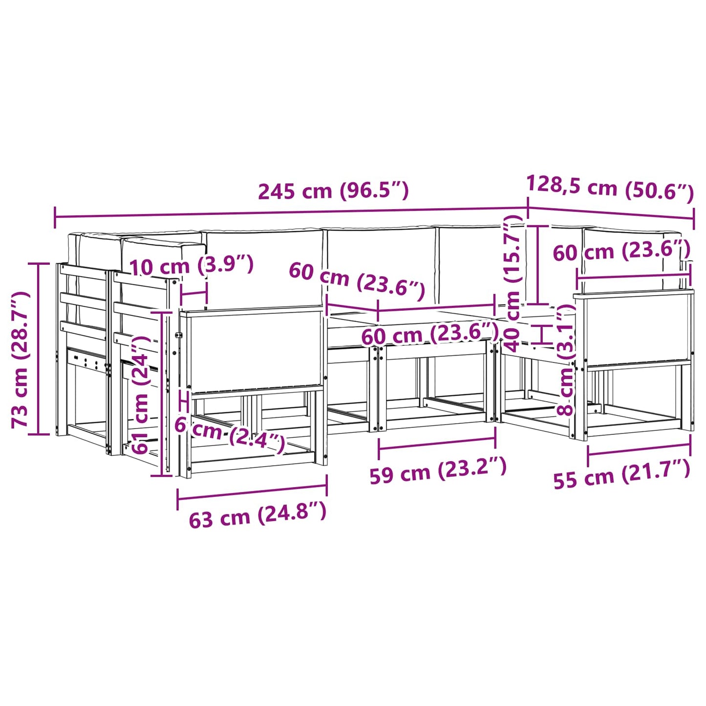 vidaXL Σειρά Καναπέ Εξωτερικού με μαξιλάρι 6 pcs Φυσικό και Κρέμα