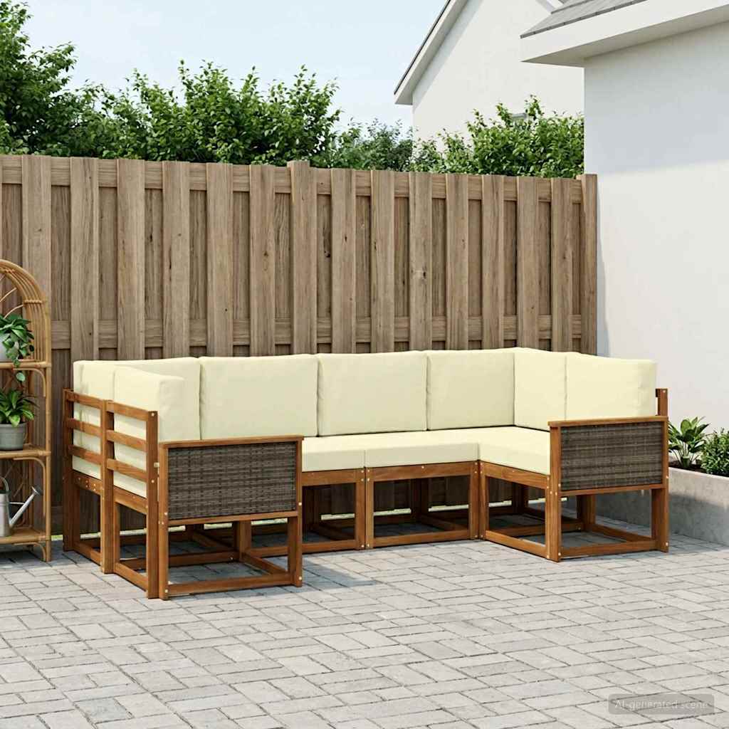 vidaXL Σειρά Καναπέ Εξωτερικού με μαξιλάρι 6 pcs Φυσικό και Κρέμα