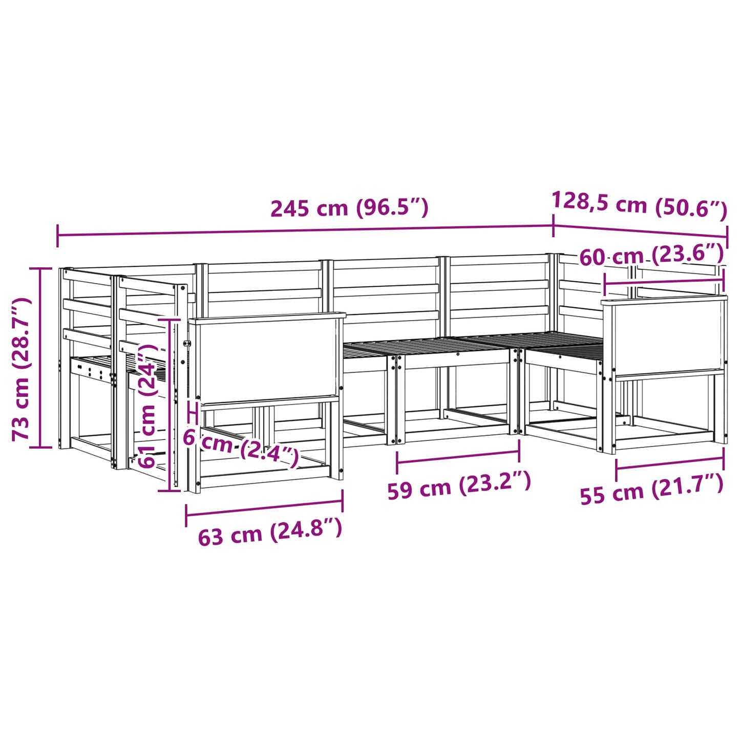 vidaXL Σειρά Καναπέ Εξωτερικού 6 pcs Φυσικό Στερεό Ξύλο Ακακίας