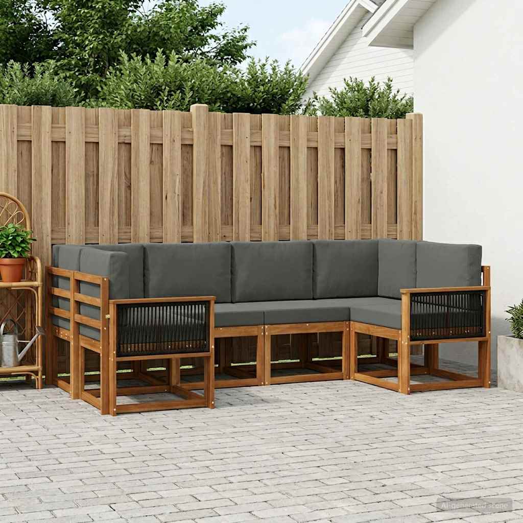 vidaXL Σειρά Καναπέ Εξωτερικού με μαξιλάρι 6 pcs Φυσικό και Ανθρακί