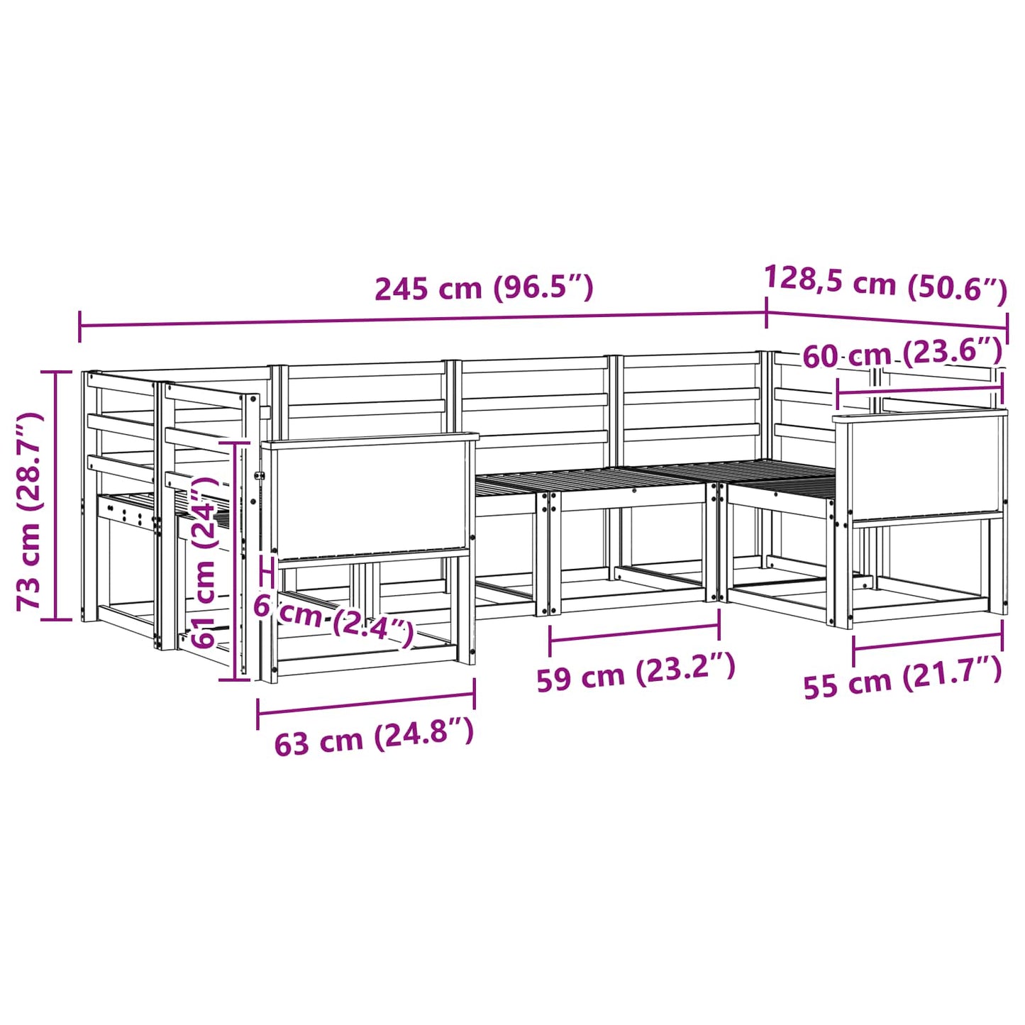 vidaXL Σειρά Καναπέ Εξωτερικού 6 pcs Φυσικό Στερεό Ξύλο Ακακίας