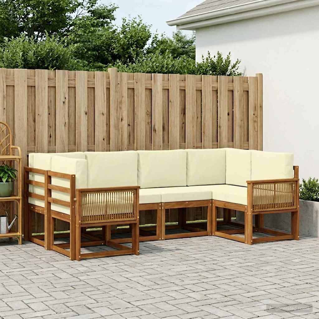vidaXL Σειρά Καναπέ Εξωτερικού με μαξιλάρι 6 pcs Φυσικό και Κρέμα
