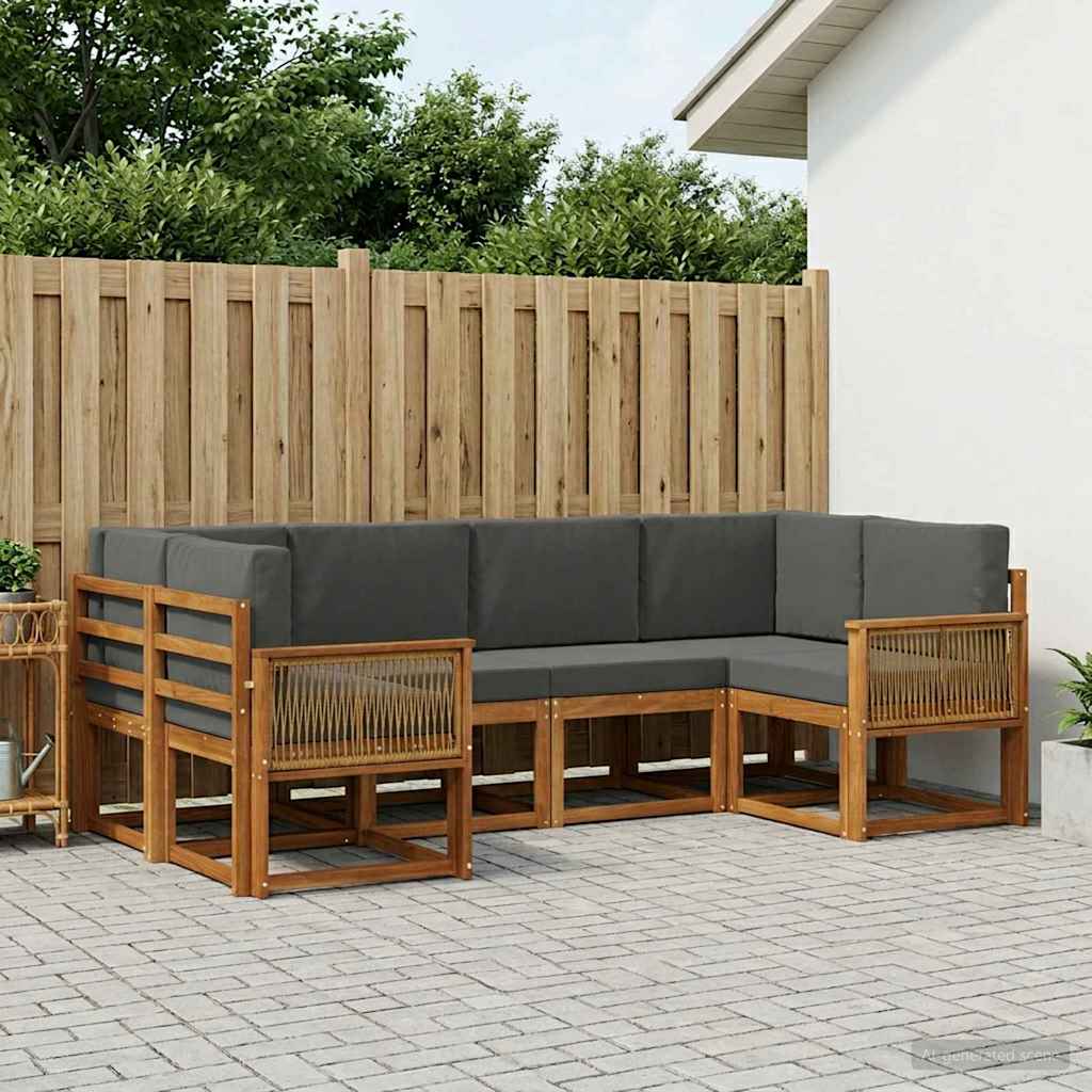vidaXL Σειρά Καναπέ Εξωτερικού με μαξιλάρι 6 pcs Φυσικό και Ανθρακί