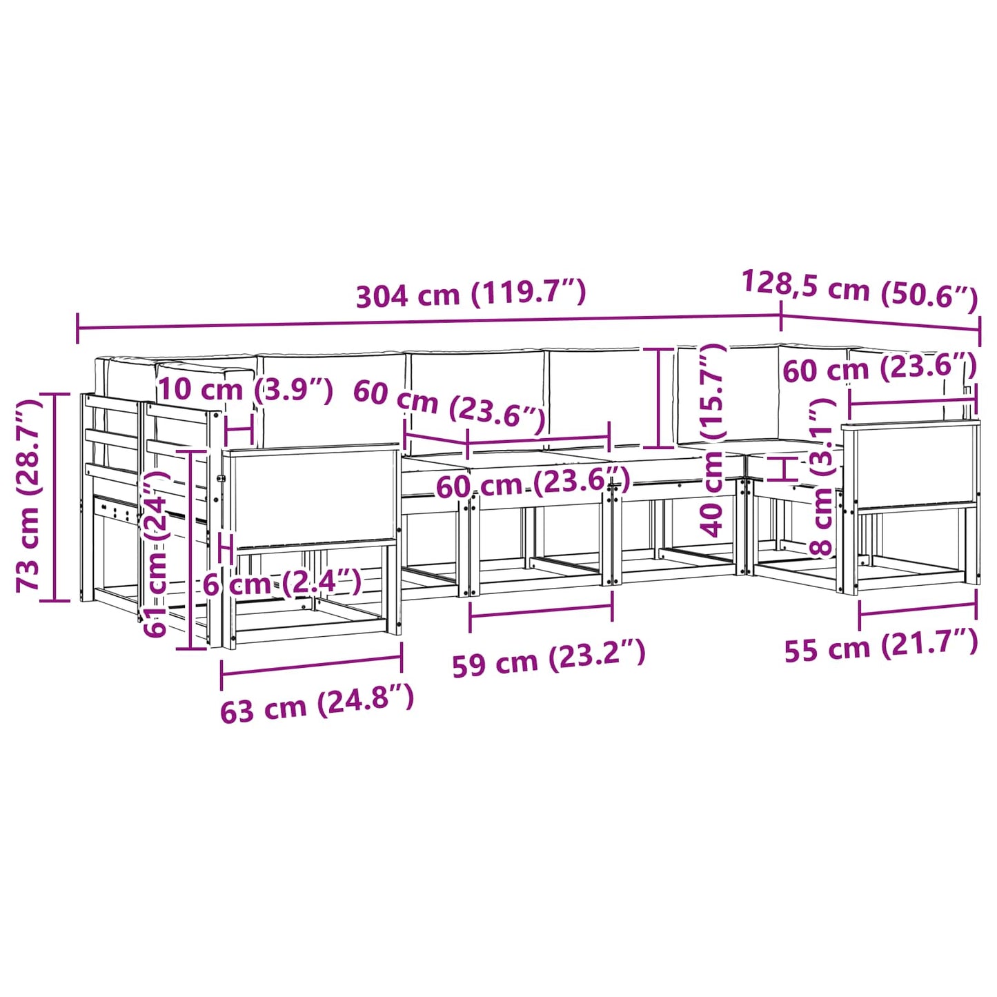 vidaXL Σειρά Καναπέ Εξωτερικού με μαξιλάρι 7 pcs Φυσικό και Κρέμα