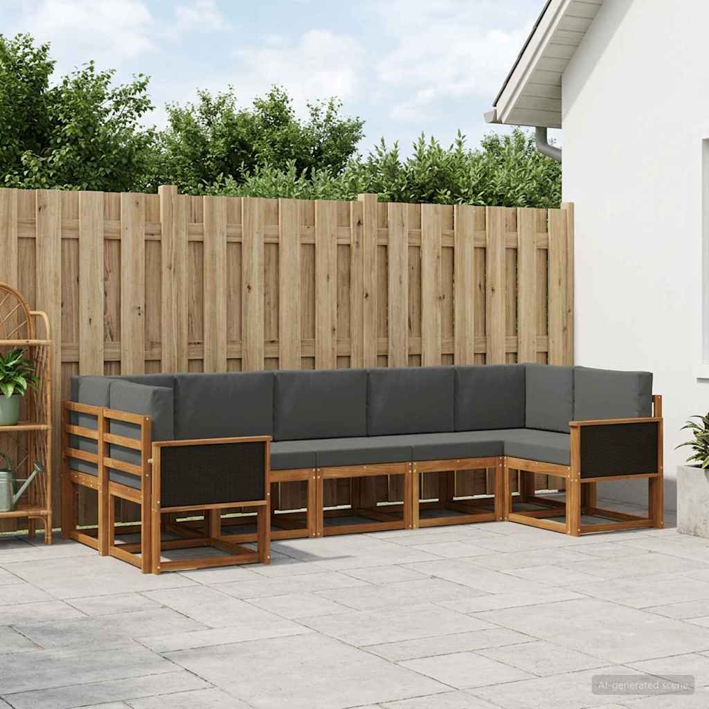 vidaXL Σειρά Καναπέ Εξωτερικού με μαξιλάρι 7 pcs Φυσικό και Ανθρακί