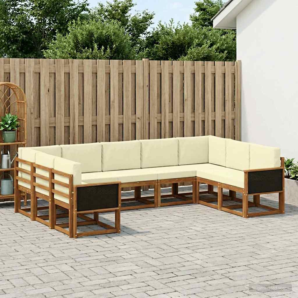 vidaXL Σειρά Καναπέ Εξωτερικού με μαξιλάρι 9 pcs Φυσικό και Κρέμα