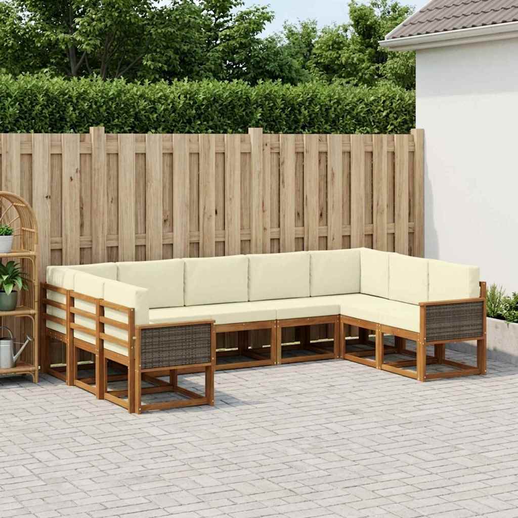 vidaXL Σειρά Καναπέ Εξωτερικού με μαξιλάρι 9 pcs Φυσικό και Κρέμα