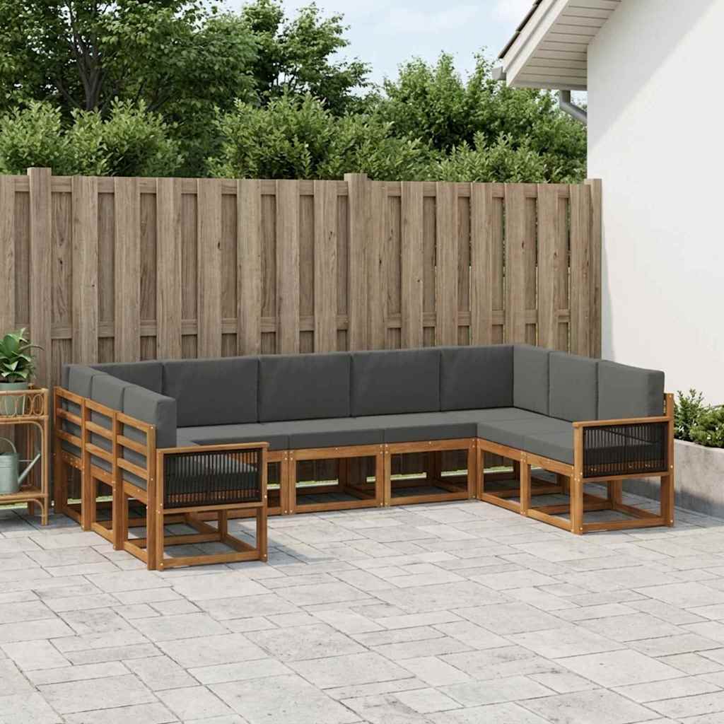 vidaXL Σειρά Καναπέ Εξωτερικού με μαξιλάρι 9 pcs Φυσικό και Ανθρακί