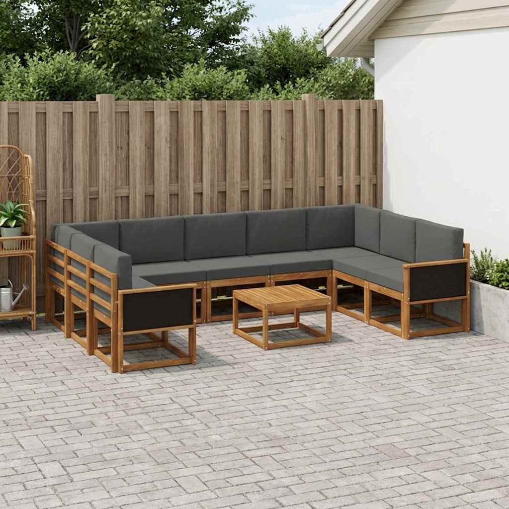 vidaXL Σειρά Καναπέ Εξωτερικού με μαξιλάρι 10 pcs Φυσικό και Ανθρακί