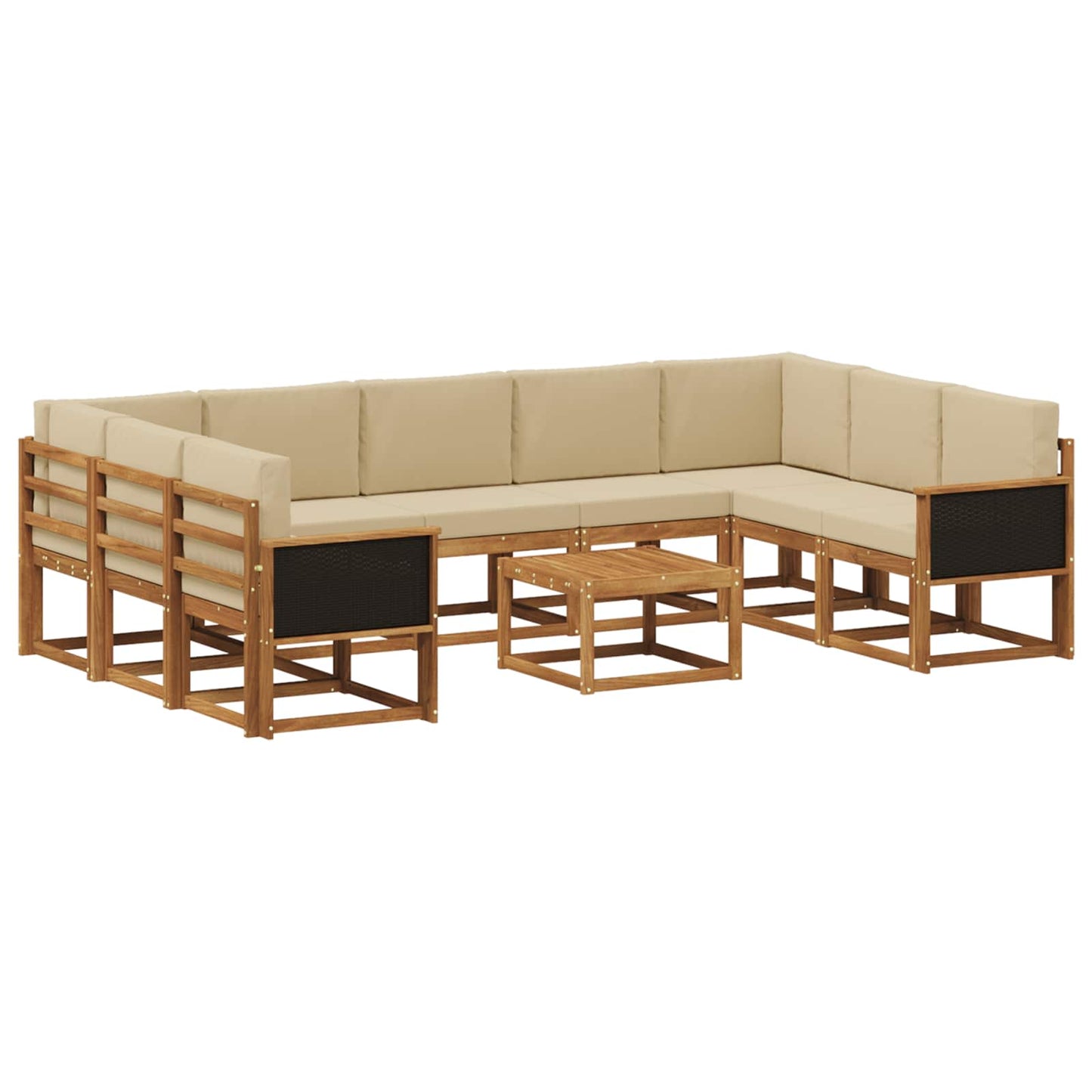 vidaXL Σειρά Καναπέ Εξωτερικού με μαξιλάρι 10 pcs Φυσικό και Μπεζ