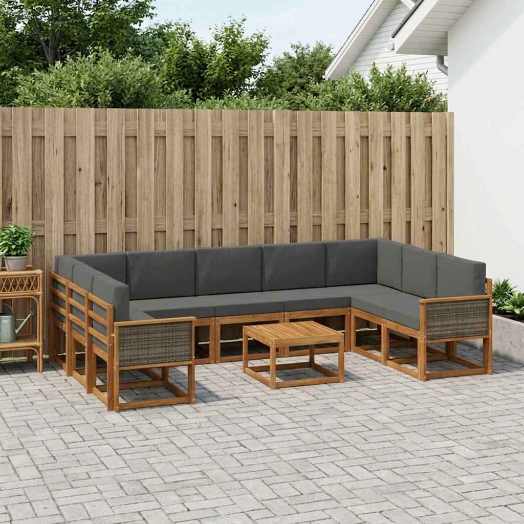 vidaXL Σειρά Καναπέ Εξωτερικού με μαξιλάρι 10 pcs Φυσικό και Ανθρακί