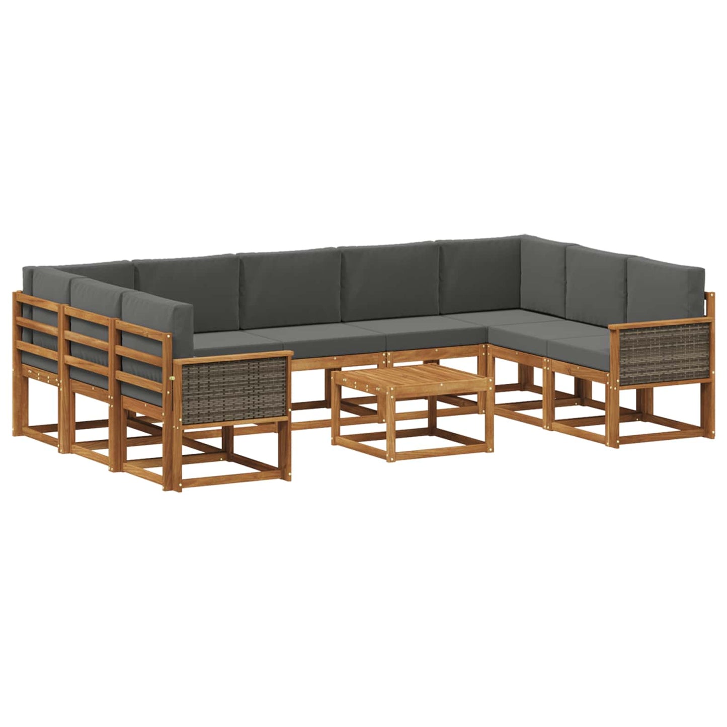 vidaXL Σειρά Καναπέ Εξωτερικού με μαξιλάρι 10 pcs Φυσικό και Ανθρακί