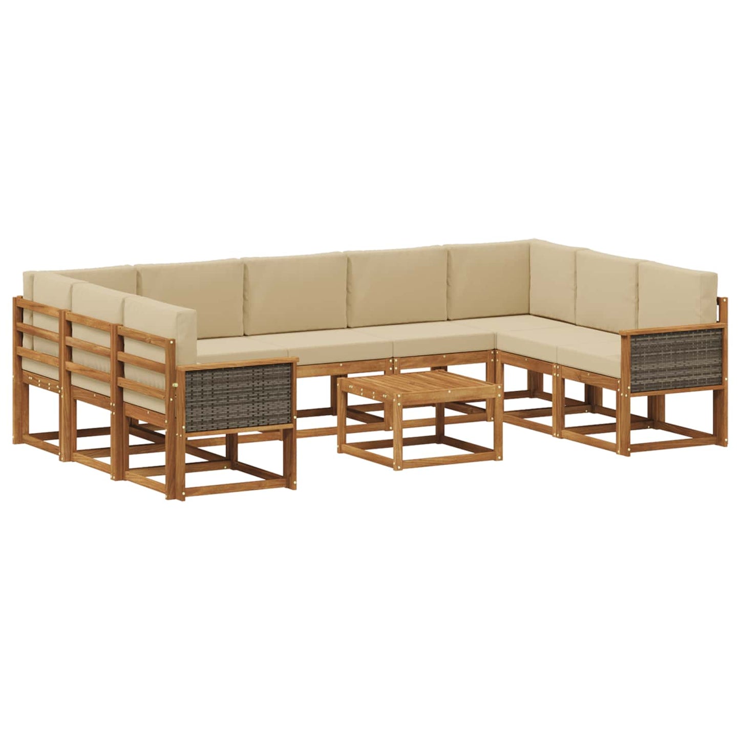 vidaXL Σειρά Καναπέ Εξωτερικού με μαξιλάρι 10 pcs Φυσικό και Μπεζ