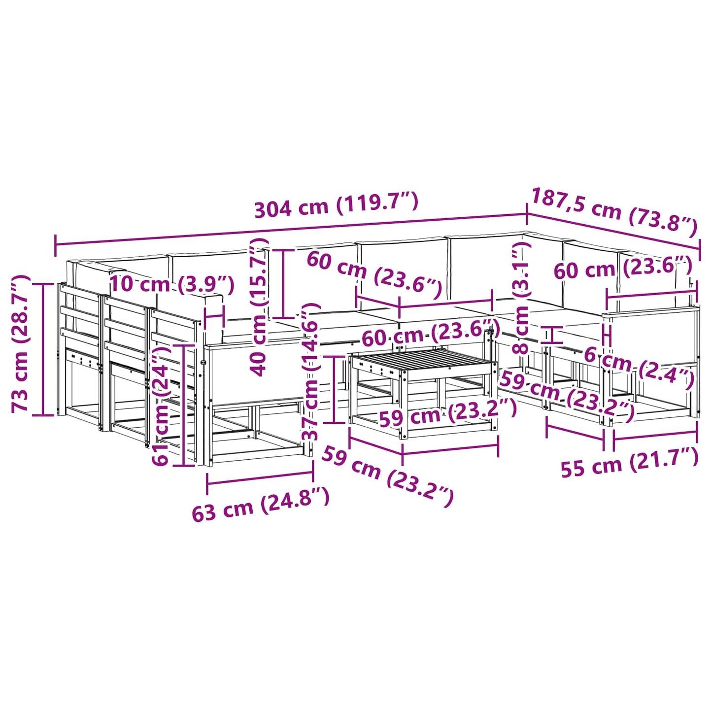 vidaXL Σειρά Καναπέ Εξωτερικού με μαξιλάρι 10 pcs Φυσικό και Μπεζ