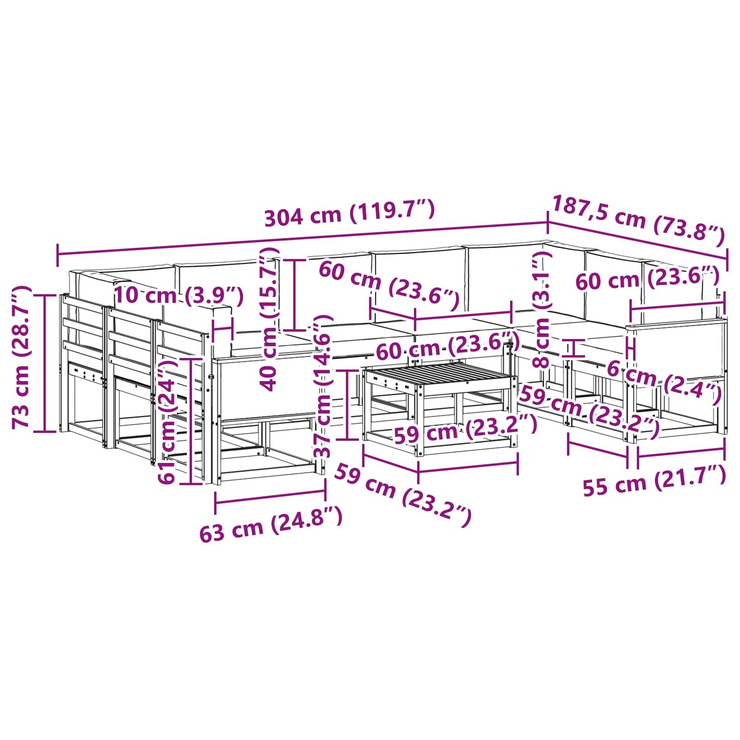 vidaXL Σειρά Καναπέ Εξωτερικού με μαξιλάρι 10 pcs Φυσικό και Κρέμα