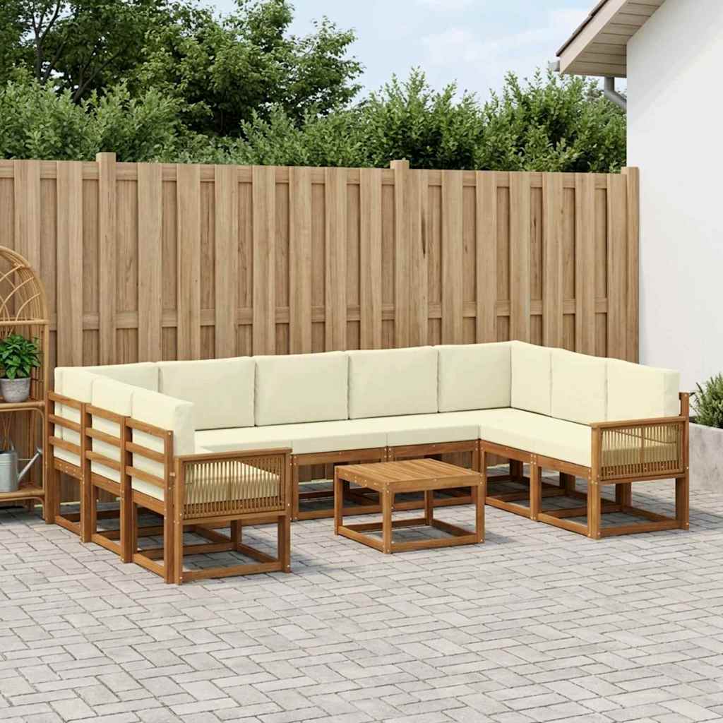 vidaXL Σειρά Καναπέ Εξωτερικού με μαξιλάρι 10 pcs Φυσικό και Κρέμα