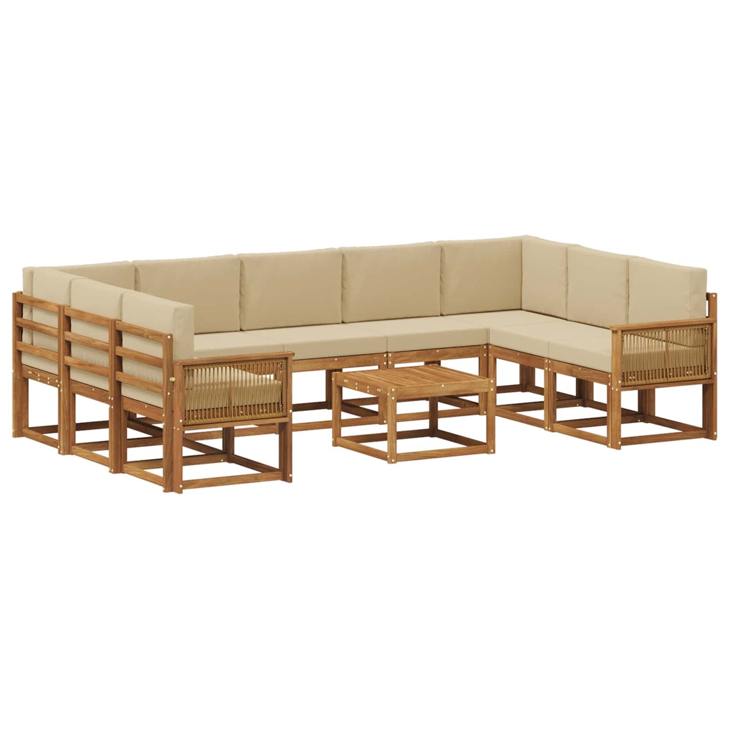 vidaXL Σειρά Καναπέ Εξωτερικού με μαξιλάρι 10 pcs Φυσικό και Μπεζ