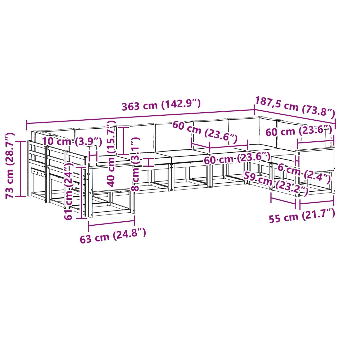 vidaXL Σειρά Καναπέ Εξωτερικού με μαξιλάρι 10 pcs Φυσικό και Κρέμα