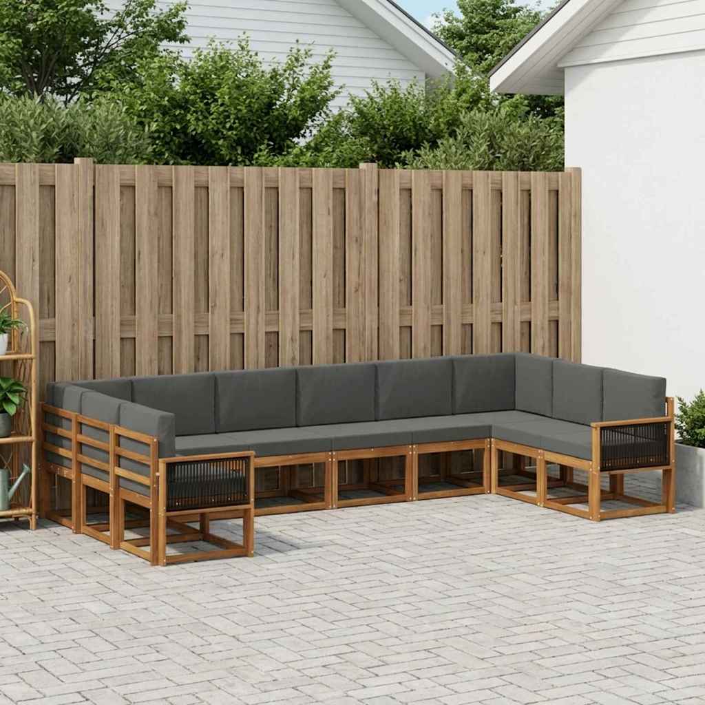vidaXL Σειρά Καναπέ Εξωτερικού με μαξιλάρι 10 pcs Φυσικό και Ανθρακί
