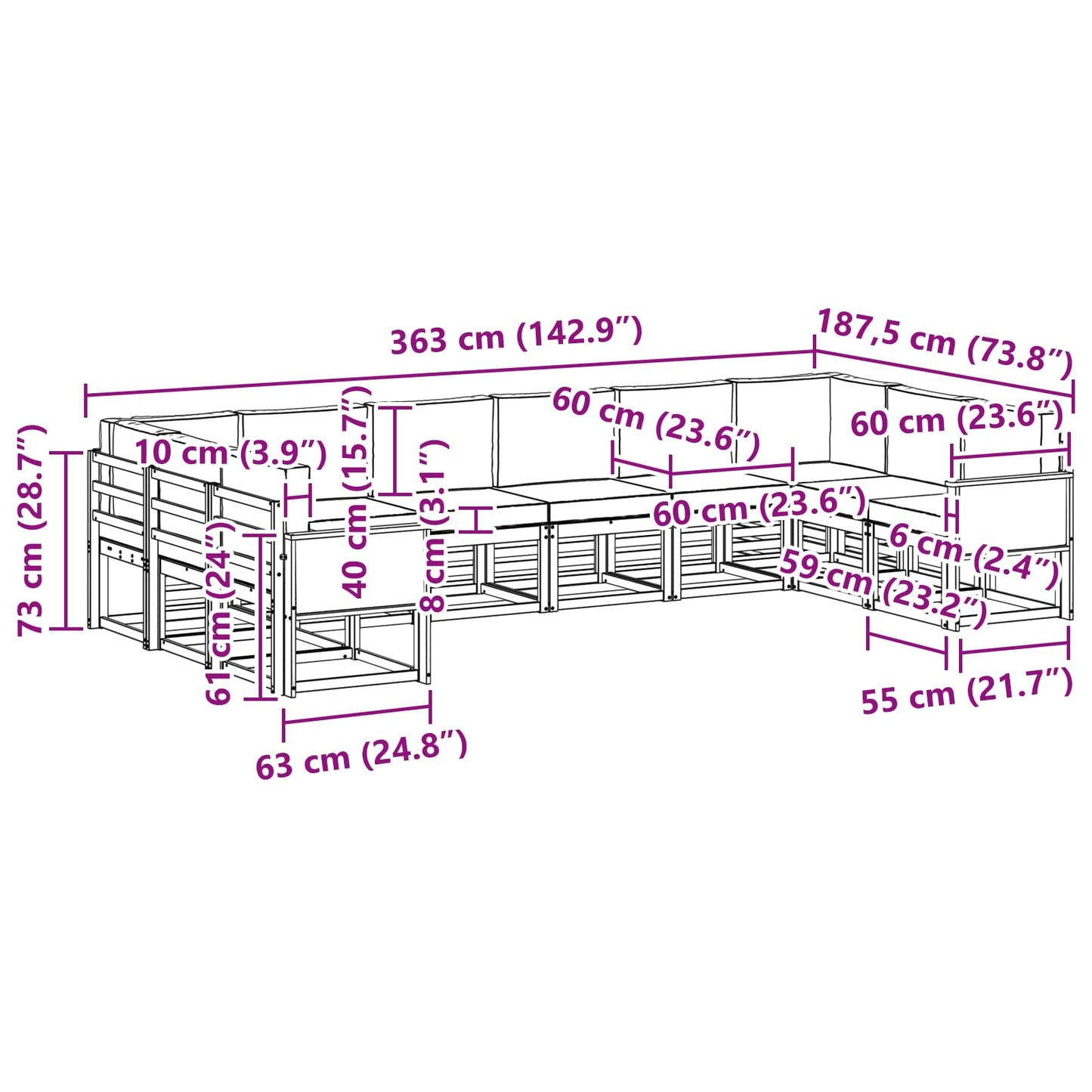 vidaXL Σειρά Καναπέ Εξωτερικού με μαξιλάρι 10 pcs Φυσικό και Μπεζ
