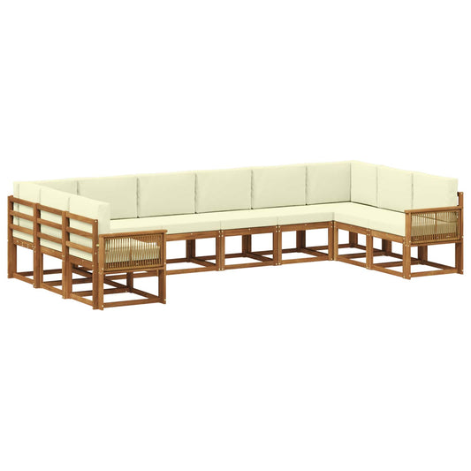 vidaXL Σειρά Καναπέ Εξωτερικού με μαξιλάρι 10 pcs Φυσικό και Κρέμα