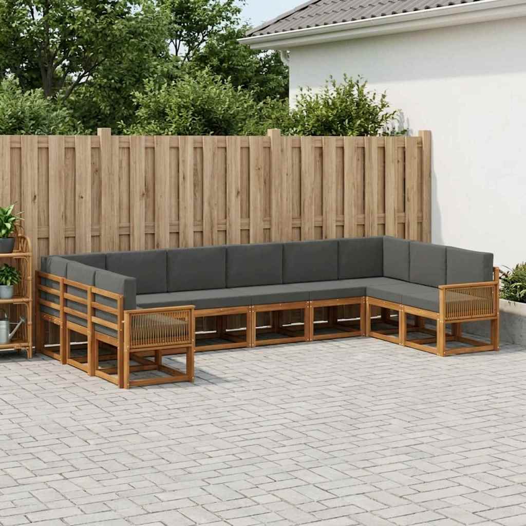 vidaXL Σειρά Καναπέ Εξωτερικού με μαξιλάρι 10 pcs Φυσικό και Ανθρακί