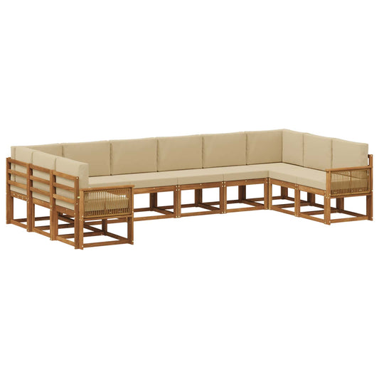 vidaXL Σειρά Καναπέ Εξωτερικού με μαξιλάρι 10 pcs Φυσικό και Μπεζ