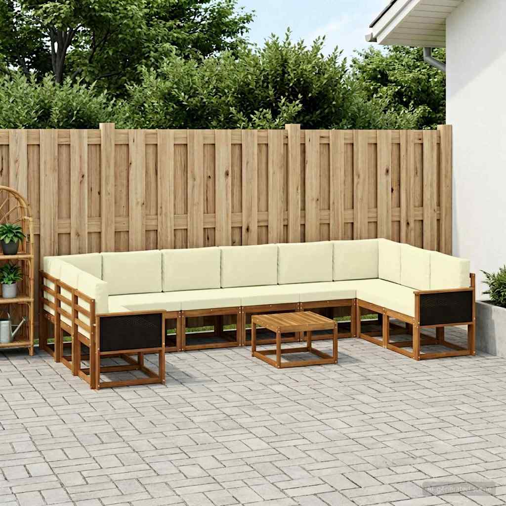 vidaXL Σειρά Καναπέ Εξωτερικού με μαξιλάρι 11 pcs Φυσικό και Κρέμα