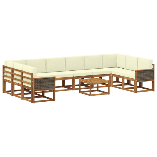 vidaXL Σειρά Καναπέ Εξωτερικού με μαξιλάρι 11 pcs Φυσικό και Κρέμα