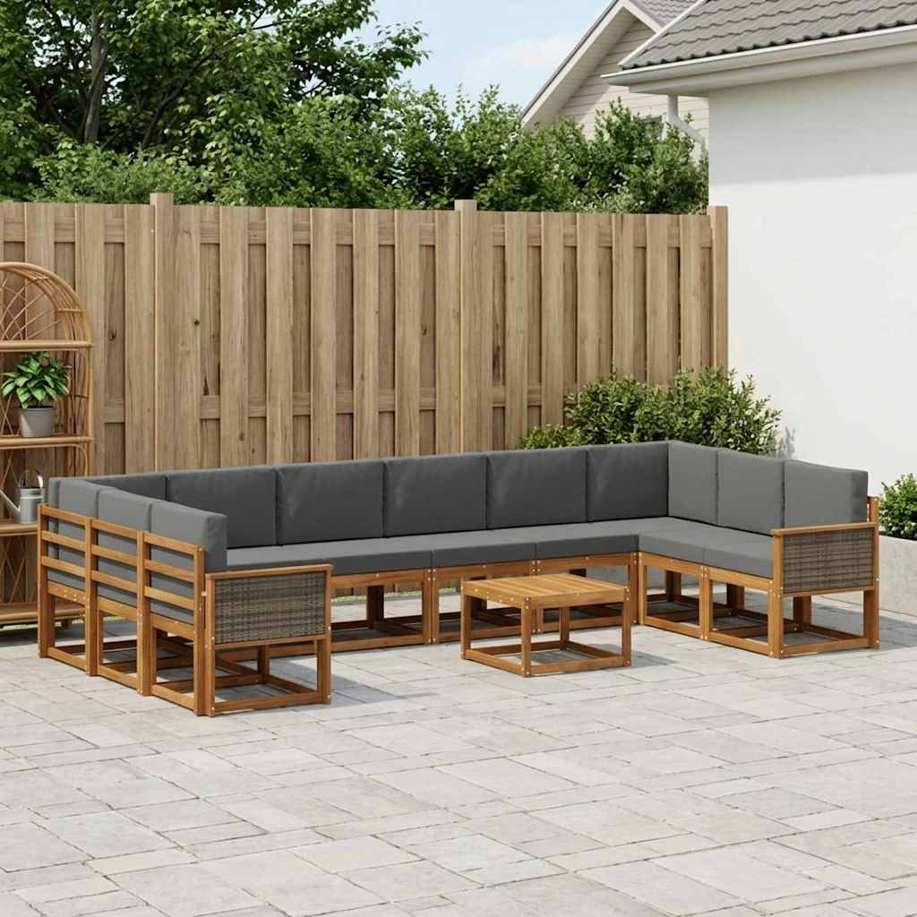 vidaXL Σειρά Καναπέ Εξωτερικού με μαξιλάρι 11 pcs Φυσικό και Ανθρακί