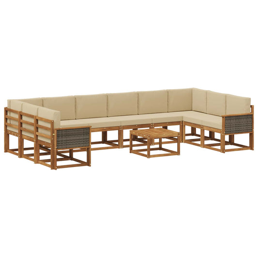 vidaXL Σειρά Καναπέ Εξωτερικού με μαξιλάρι 11 pcs Φυσικό και Μπεζ