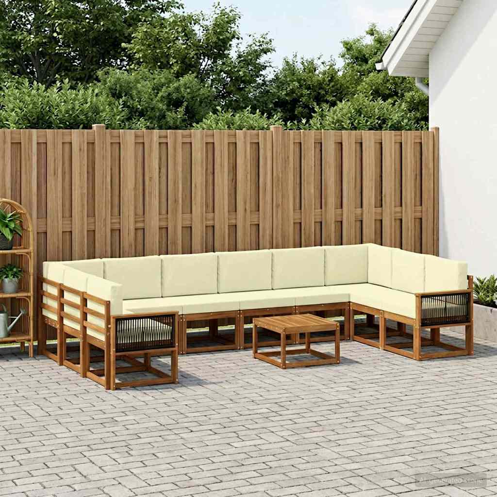 vidaXL Σειρά Καναπέ Εξωτερικού με μαξιλάρι 11 pcs Φυσικό και Κρέμα