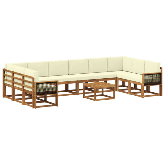 vidaXL Σειρά Καναπέ Εξωτερικού με μαξιλάρι 11 pcs Φυσικό και Κρέμα