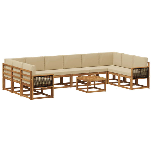 vidaXL Σειρά Καναπέ Εξωτερικού με μαξιλάρι 11 pcs Φυσικό και Μπεζ