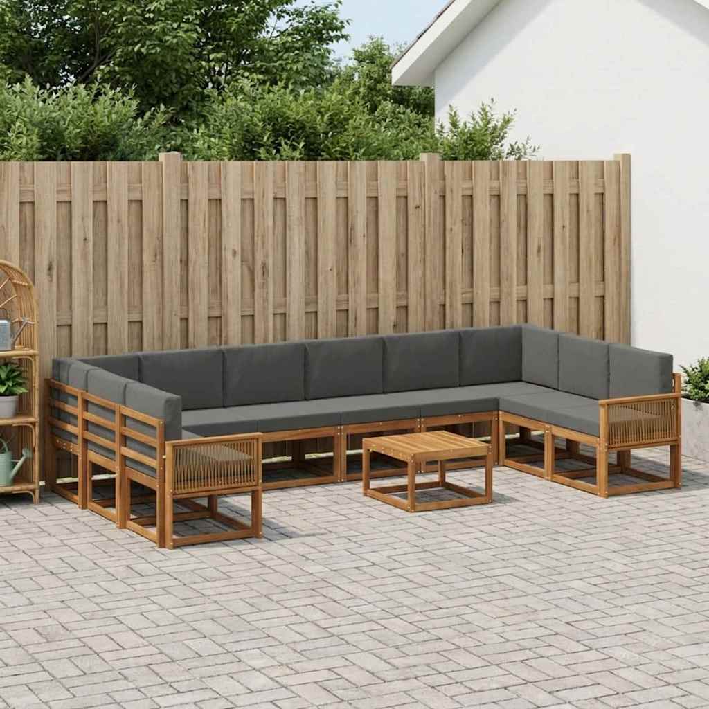 vidaXL Σειρά Καναπέ Εξωτερικού με μαξιλάρι 11 pcs Φυσικό και Ανθρακί