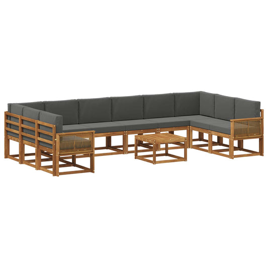 vidaXL Σειρά Καναπέ Εξωτερικού με μαξιλάρι 11 pcs Φυσικό και Ανθρακί