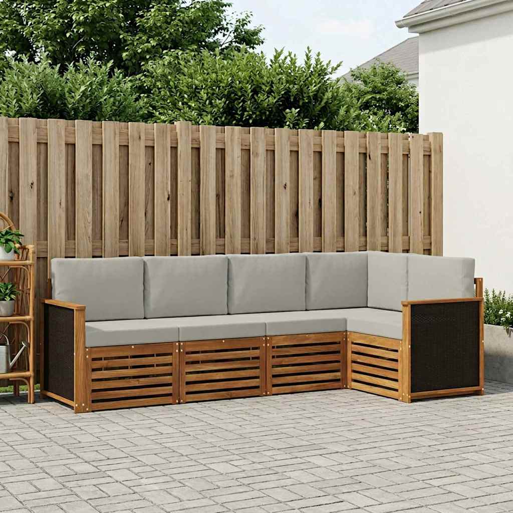vidaXL Σαλονάκι Γωνιακού Καναπέ 4 pcs Φυσικό και Ανοιχτό Γκρι