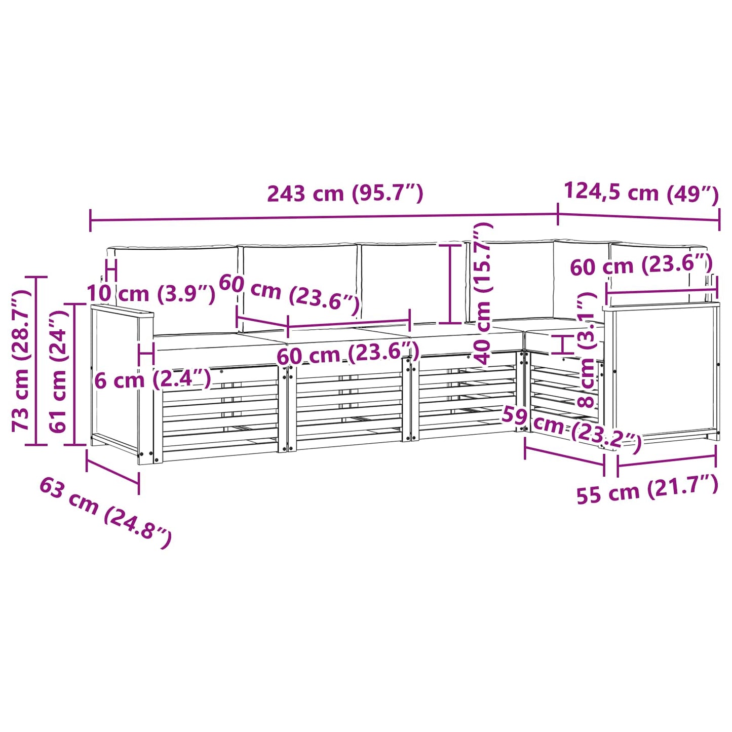 vidaXL Σαλονάκι Γωνιακού Καναπέ με μαξιλάρι 4 pcs Φυσικό