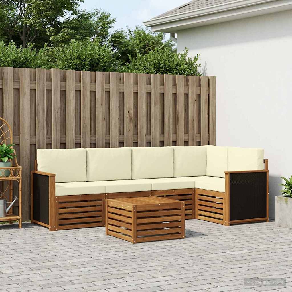 vidaXL Σαλονάκι Γωνιακού Καναπέ με μαξιλάρι 5 pcs Φυσικό και Κρέμα